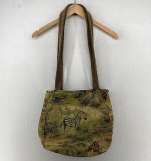 A.RUIZ NEW YORK Handcrafted Womens Handbag Tapestry Zebra Safari Green